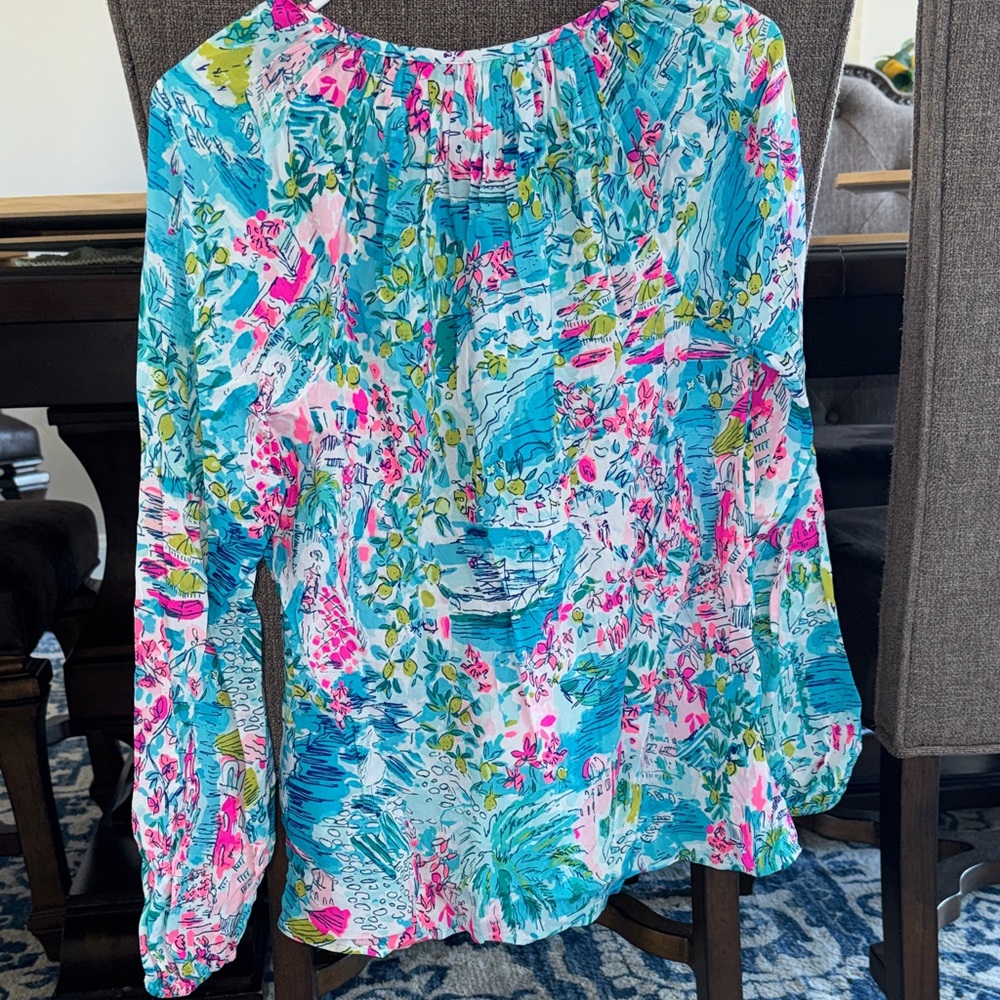 Lilly Pulitzer Floral Print Women's Top - Blue and Pink XS - Picture 3 of 3